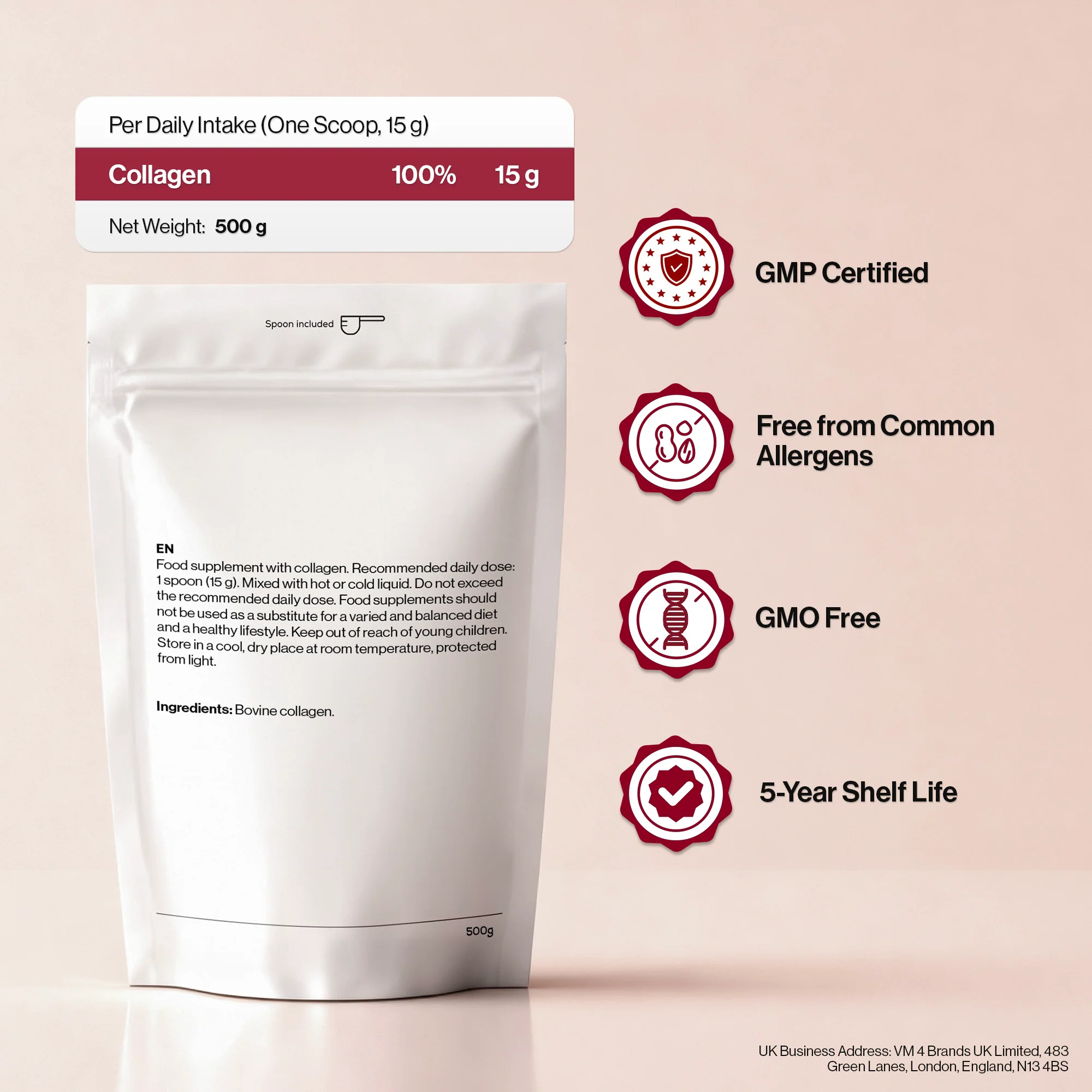 4 HER Collagen Pure 100% Pure Hydrolysed Bovine Collagen Peptides Powder 500g - Image 8