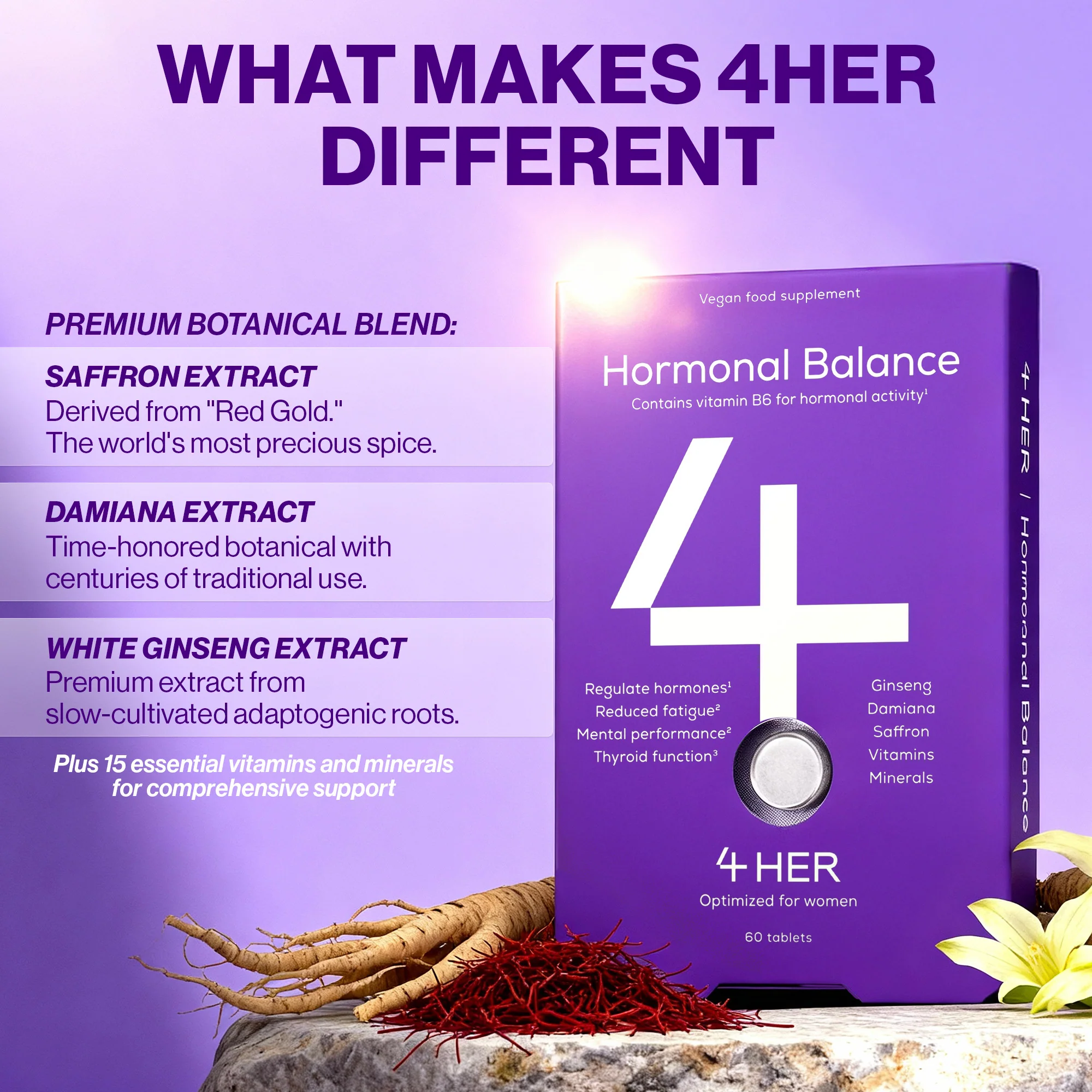 4 HER Hormonal Balance Multivitamin & Botanical Blend for Women 60 Tablets - Image 4