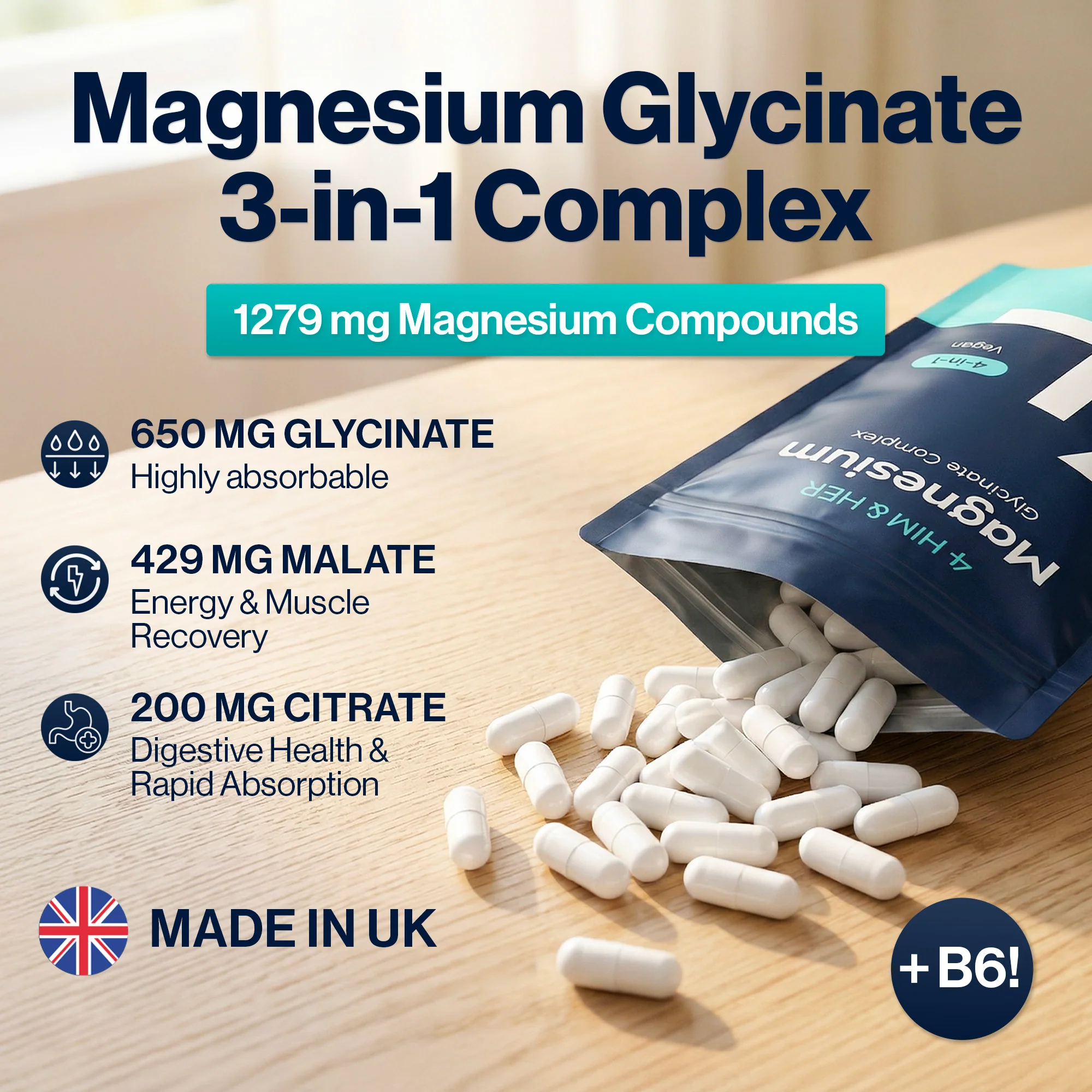 4 HIM & HER Magnesium Glycinate 3in1 Complex with Citrate & Malate 90 Capsules - Image 7