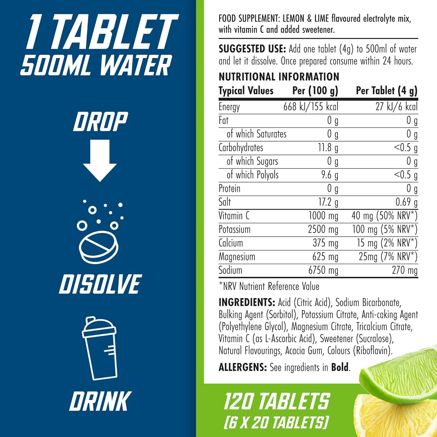 Applied Nutrition Endurance Hydration Electrolyte Tablets Lemon & Lime 20 x 4g tablets - Image 8