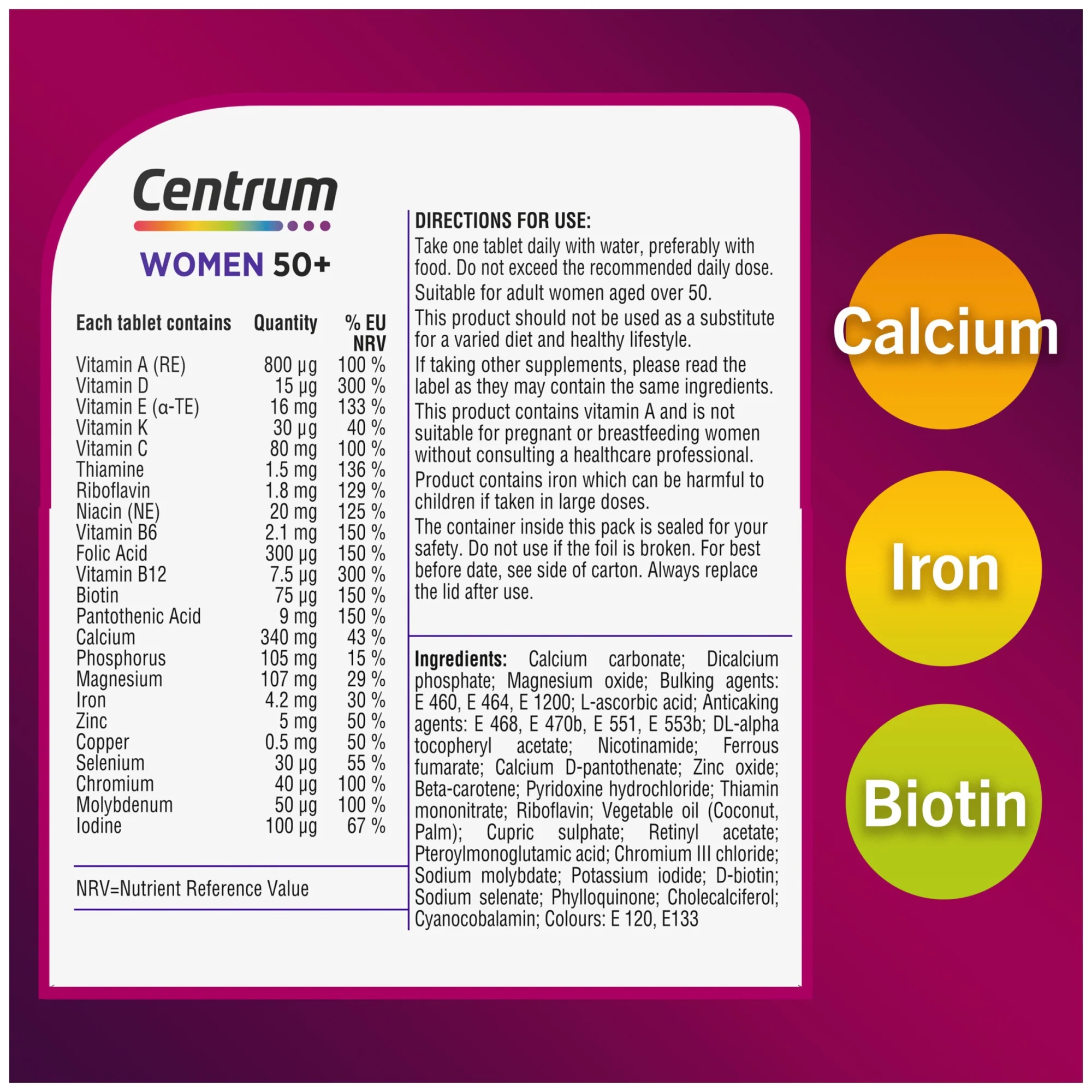 Centrum Women 50+ Multivitamins & Minerals 30 Tablets - Image 2