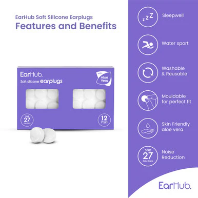 EarHub Sleepwell Premium Silicone Earplugs with Aloe Vera 12 Pairs - Image 4