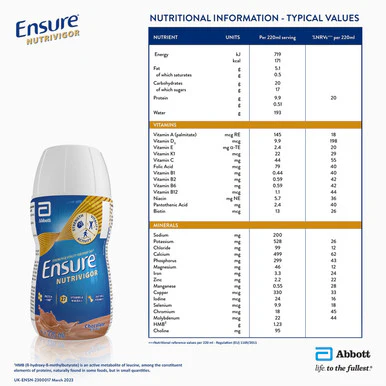 Ensure NutriVigor Ready To Drink Nutritonal Shake  Chocolate Flavour 220ml x 12 - Image 7