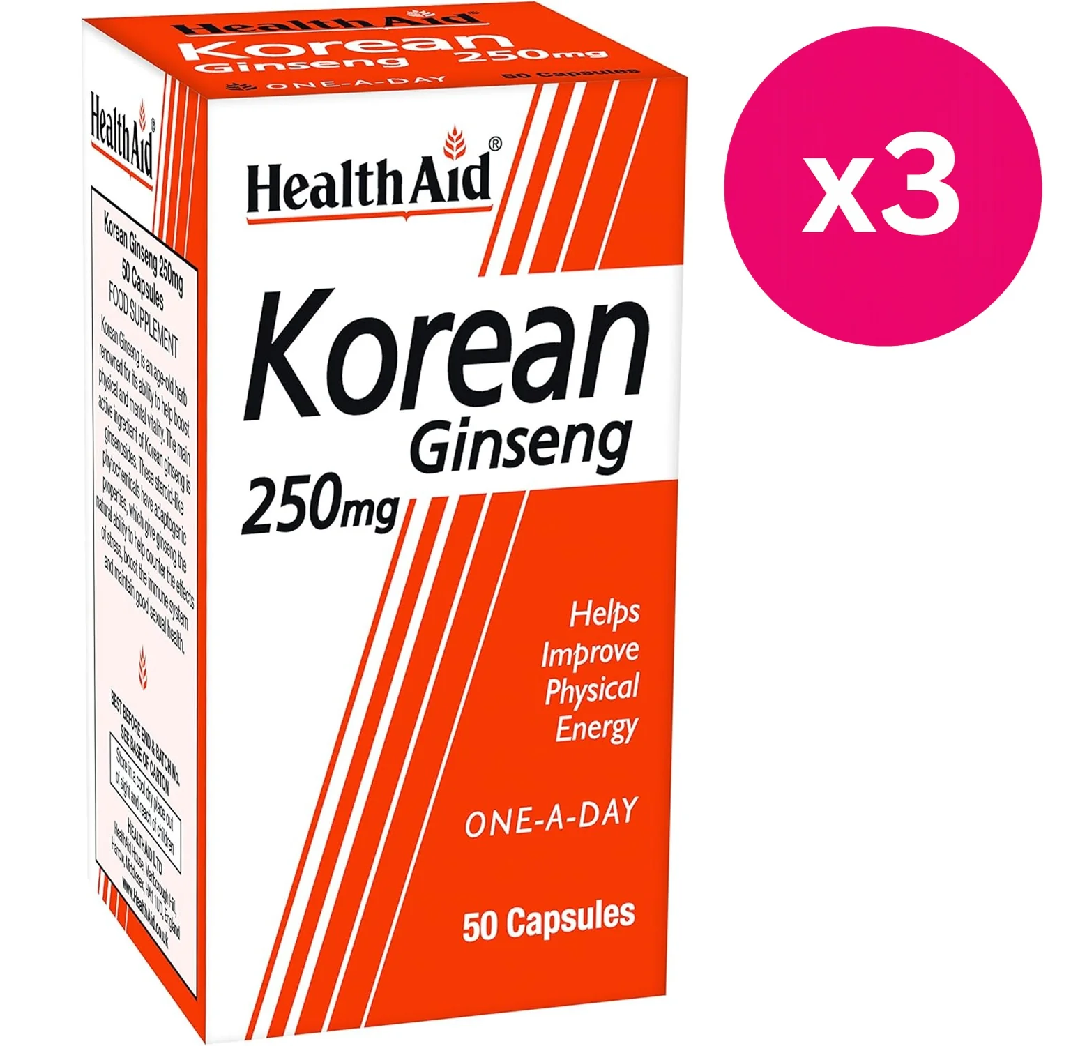 HealthAid Korean Ginseng 250mg Capsules 50s x3
