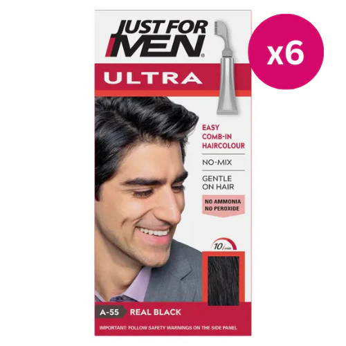Just For Men Ultra Hair Dye Real Black A55 x 3