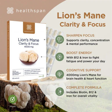 Healthspan LionÃ¢â‚¬â„¢s Mane Clarity & Focus 60 Capsules - Image 4