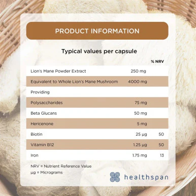 Healthspan LionÃ¢â‚¬â„¢s Mane Clarity & Focus 60 Capsules - Image 5