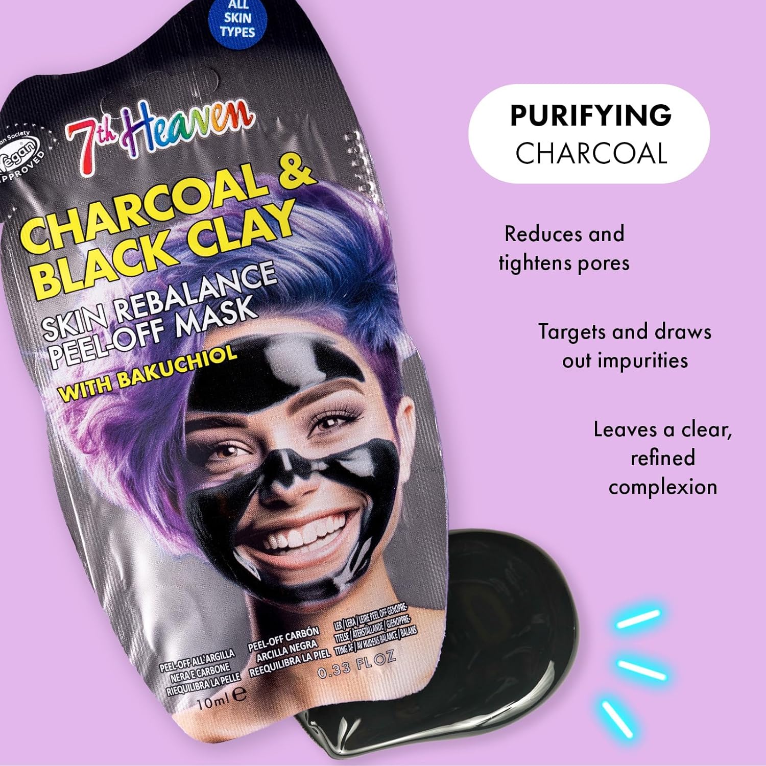 Montagne Jeunesse Charcoal Clay Peel-Off Face Mask with Bakuchiol 10ml - Image 4