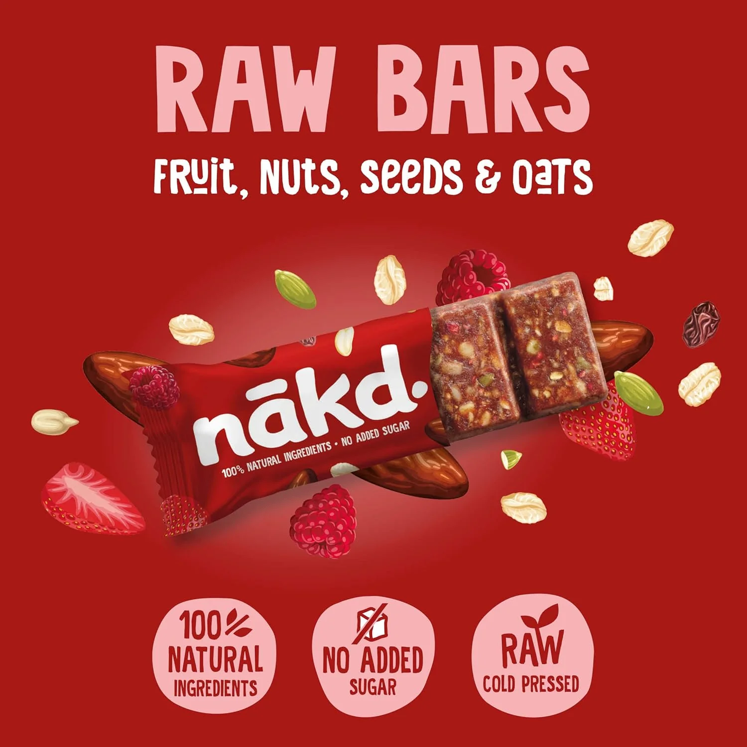 Nakd. Fruit & Fibre Strawberry & Raspberry 16x44g - Image 4