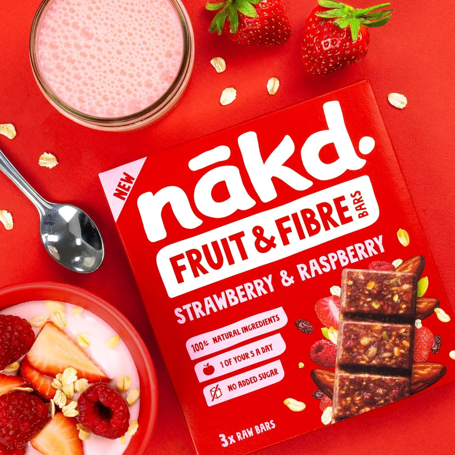 Nakd. Fruit & Fibre Strawberry & Raspberry 16x44g - Image 5
