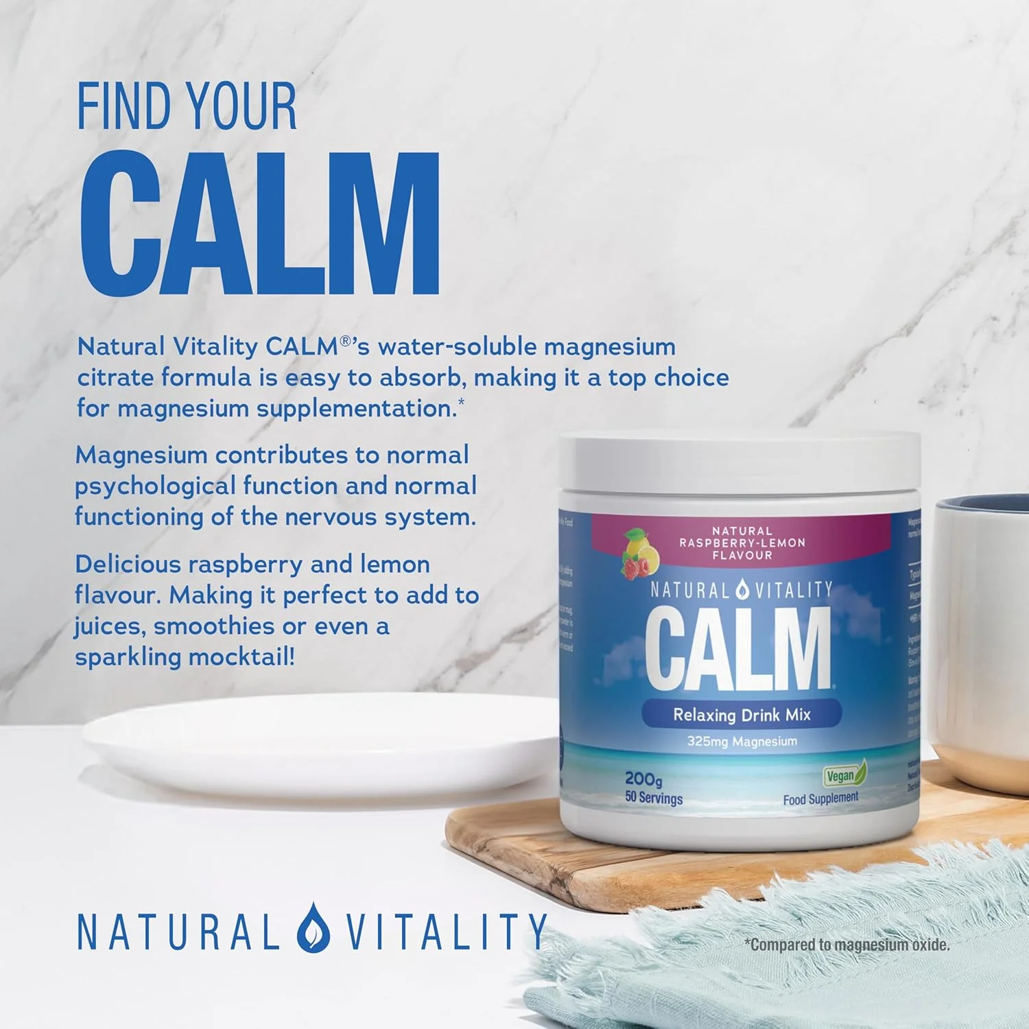 Natural Vitality Calm Relaxing Drink Mix Raspberry Lemon Flavour 200g - Image 2