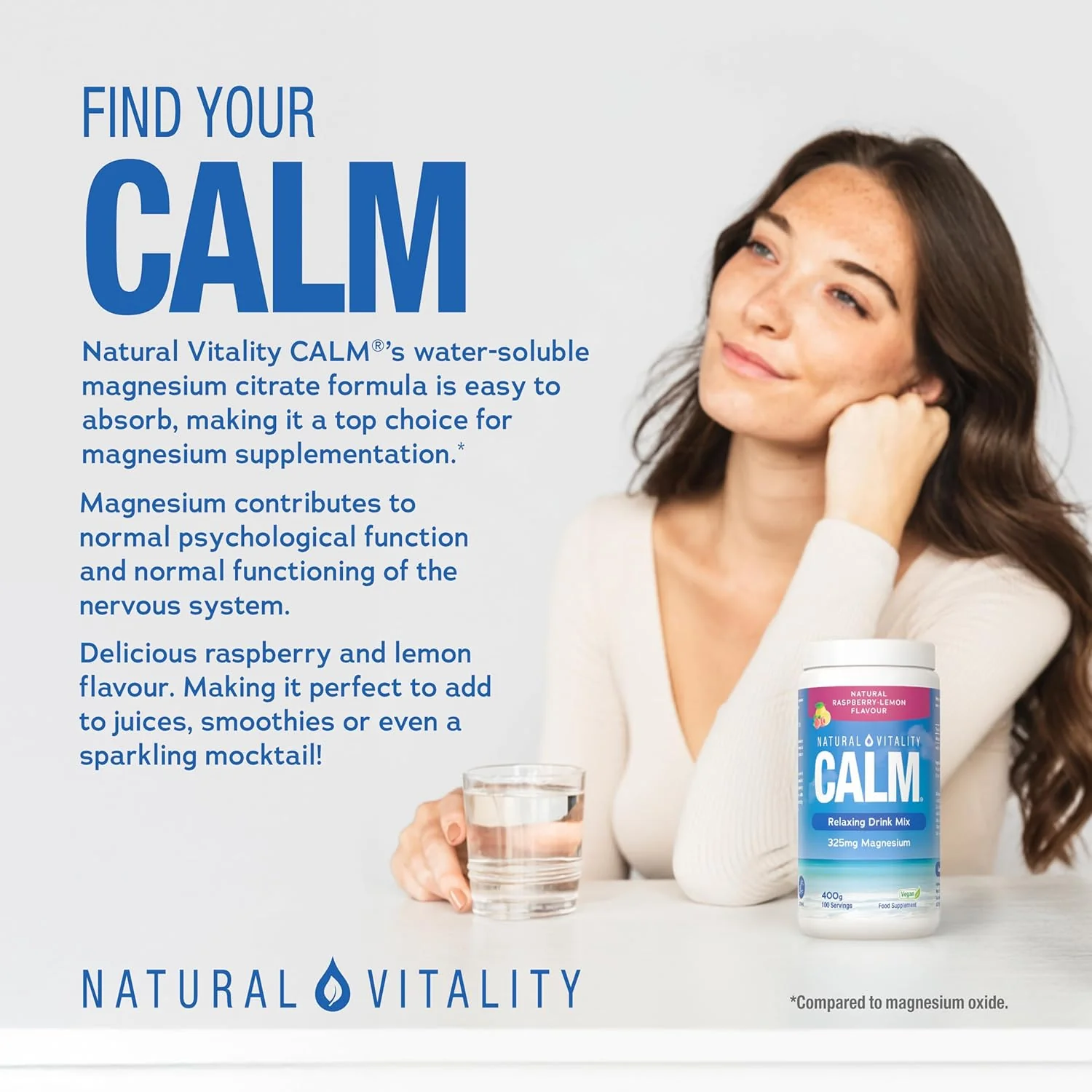 Natural Vitality Calm Relaxing Drink Mix Raspberry Lemon Flavour 400g - Image 2