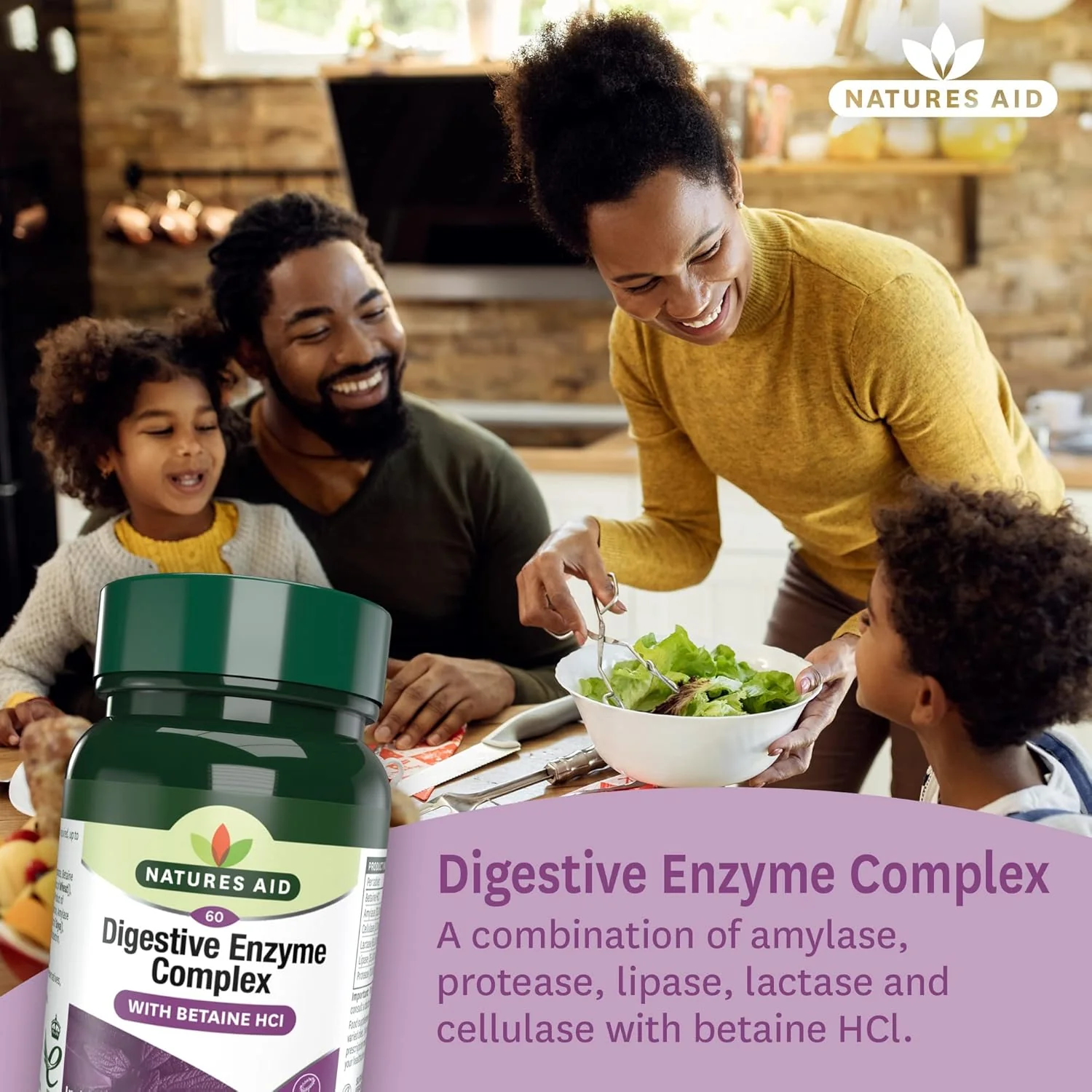 Natures Aid Digestive Enzyme Complex (with Betaine HCI) 60 Tablets - Image 2
