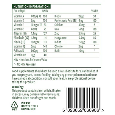 Natures Aid Multi-Vitamins & Minerals (with Iron) 90 Softgels - Image 3