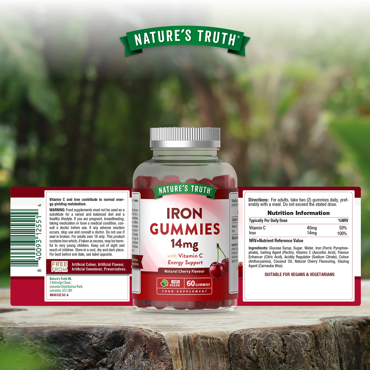 Nature's Truth Cherry Flavour Iron Gummies 14mg 60 Pack - Image 6