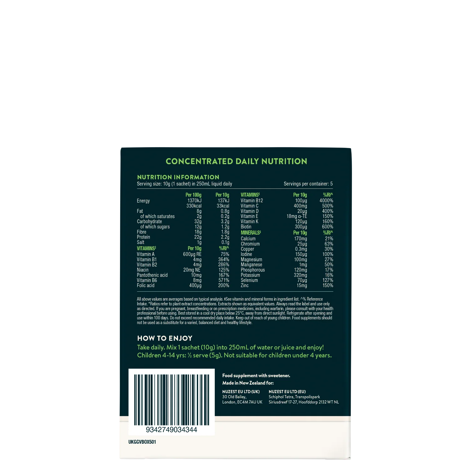 Nuzest Good Geen Vitality 5x10g Sachet Box - Image 2