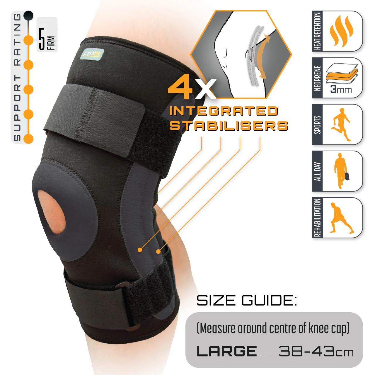 Protek Neoprene Knee Stabiliser - Large - Image 3