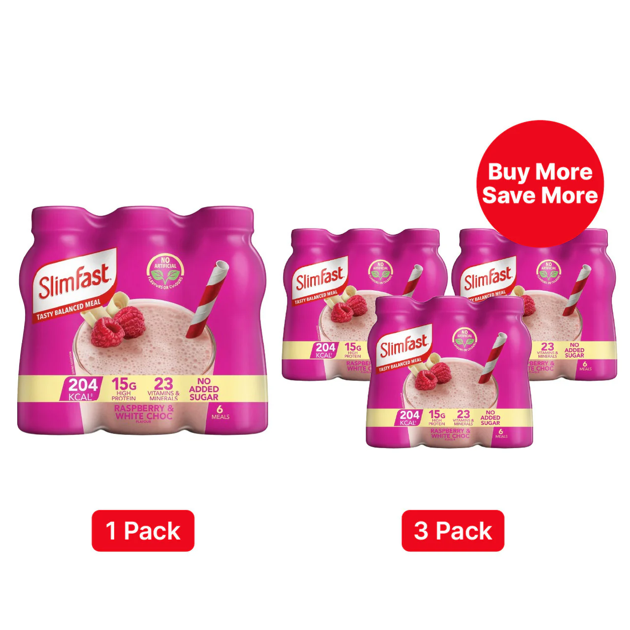 SlimFast Milkshake Multi Bottle Raspberry & White Chocolate x3