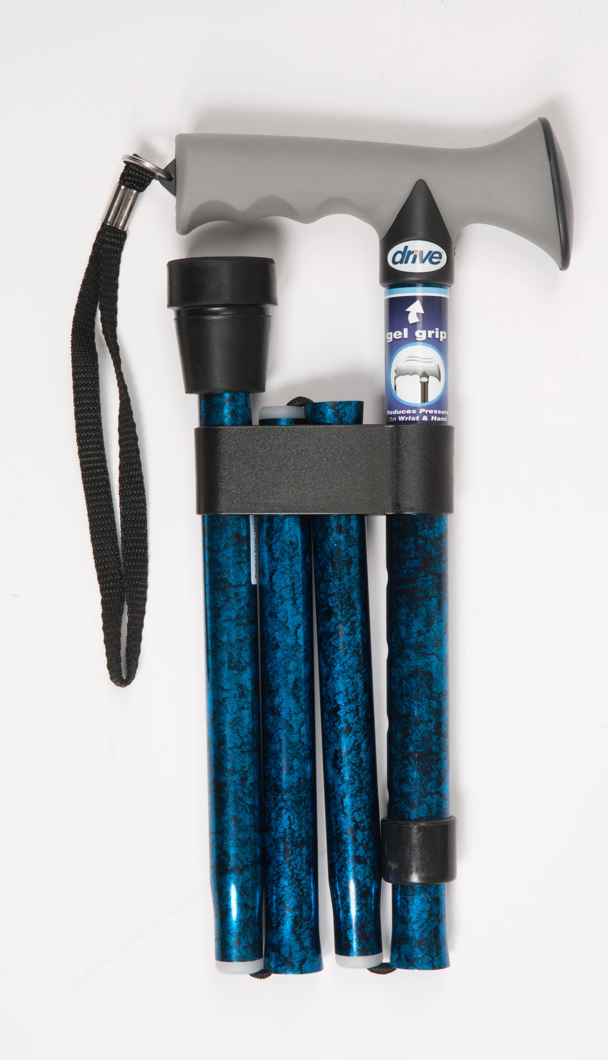 Soft Grip Folding Walking Stick - Blue Crackle - Image 2