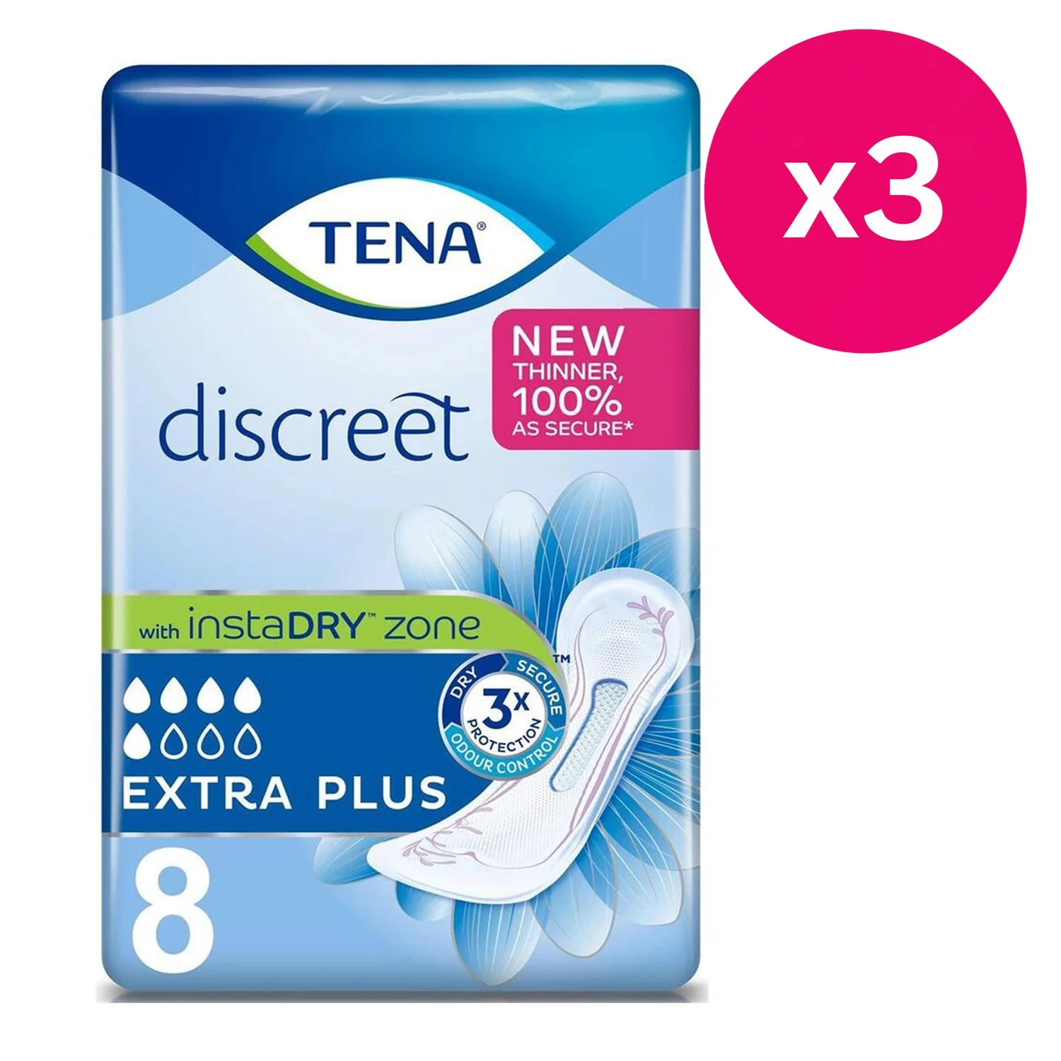 TENA Lady Discreet Extra Plus Incontinence Pads 8 Pack x3