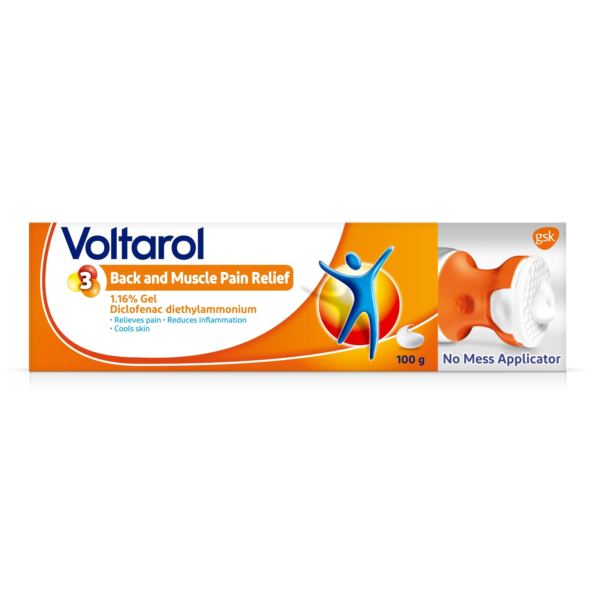 Voltarol back & muscle pain relief 1.16% gel 100g with no mess applicator