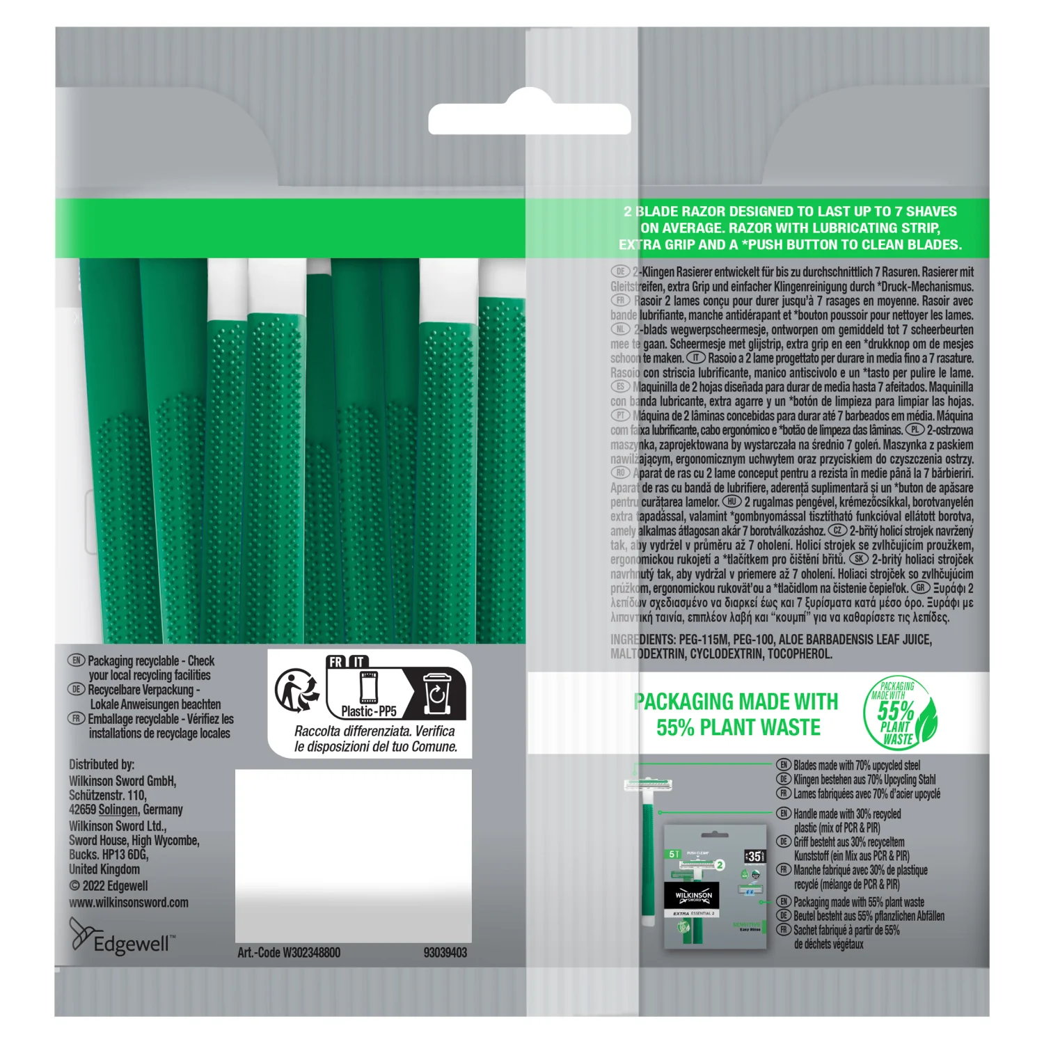 Wilkinson Sword Extra Essential 2 Sensitive Disposable Razors 5s - Image 2