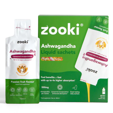 Zooki Liposomal Ashwagandha KSM-66 500mg, Passion Fruit Flavour 15ml, 30 Sachets