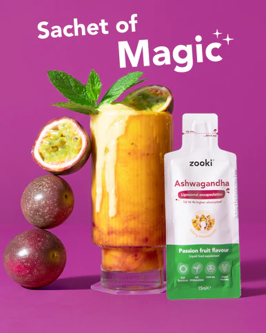 Zooki Liposomal Ashwagandha KSM-66 500mg, Passion Fruit Flavour 15ml, 30 Sachets - Image 3