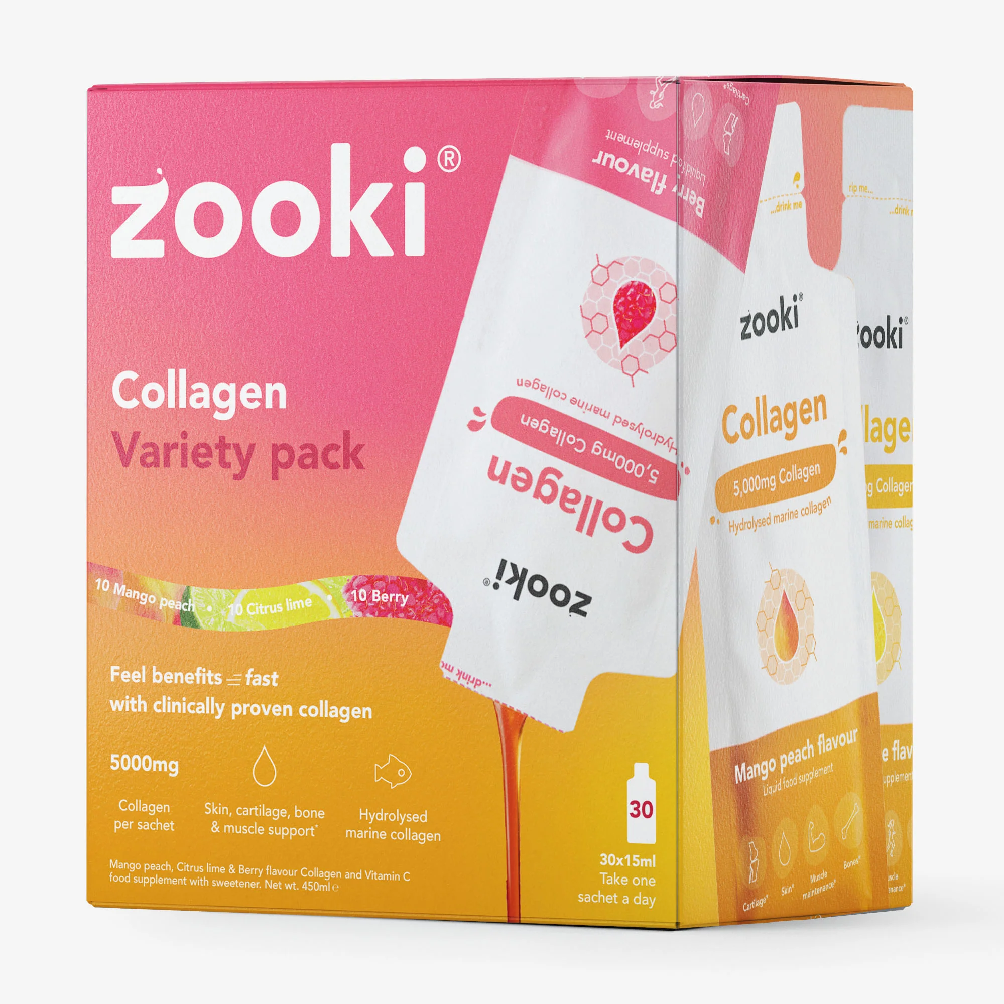 Zooki Marine Collagen 5,000mg Variety Pack 15ml 30 Sachets