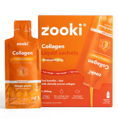 Zooki Super Strength Marine Collagen 11,000mg, Mango Peach Flavour 18.5ml, 30 Sachets