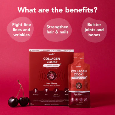 Zooki Super Strength Marine Collagen 11,000mg Sour Cherry Flavour 18.5ml 14 Sachets - Image 2